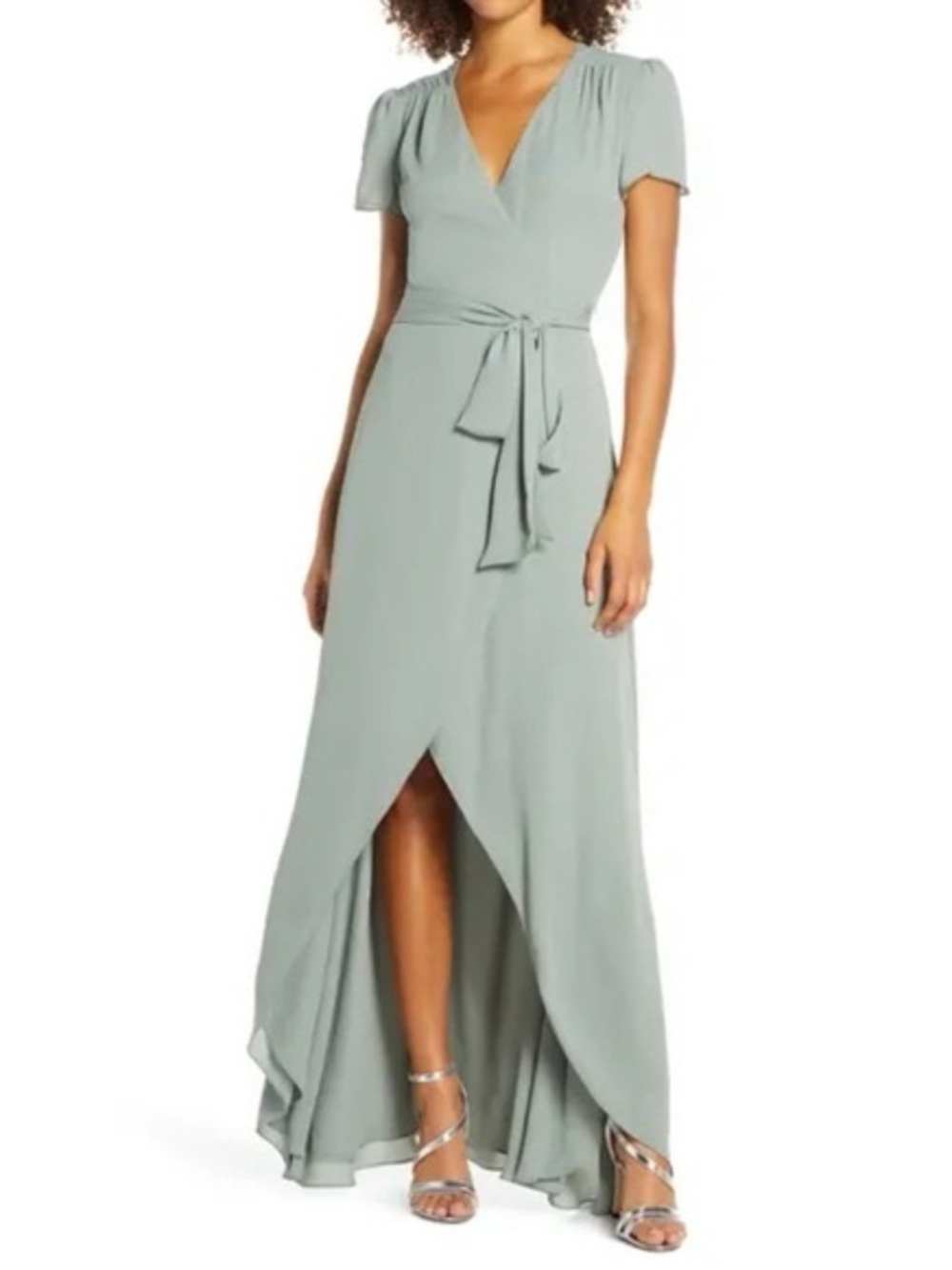 WAYF  Sage Green Wrap High-Low Maxi Dress